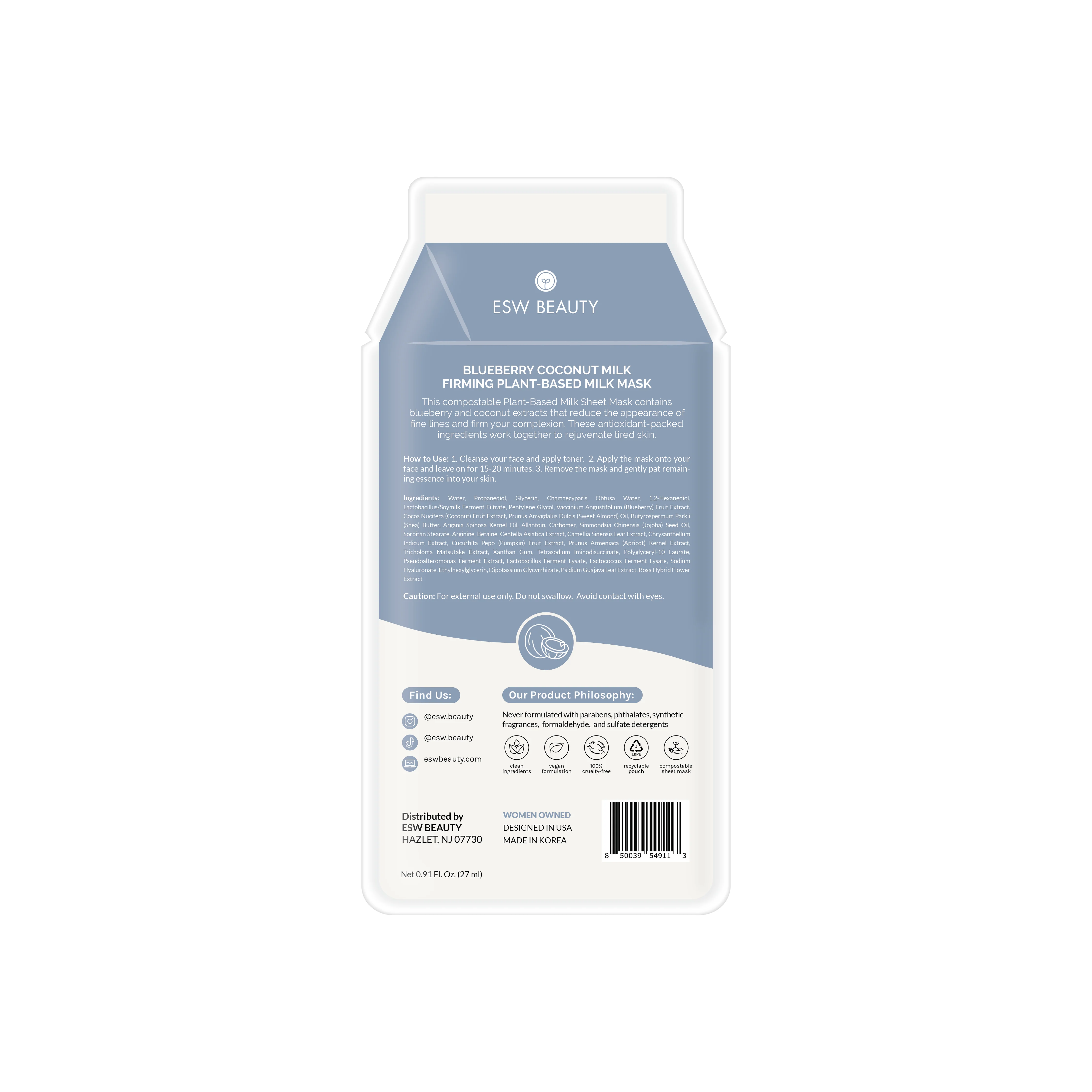 ESW BEAUTY - Blueberry Coconut Milk Firming Plant-Based Milk Mask - Image 8