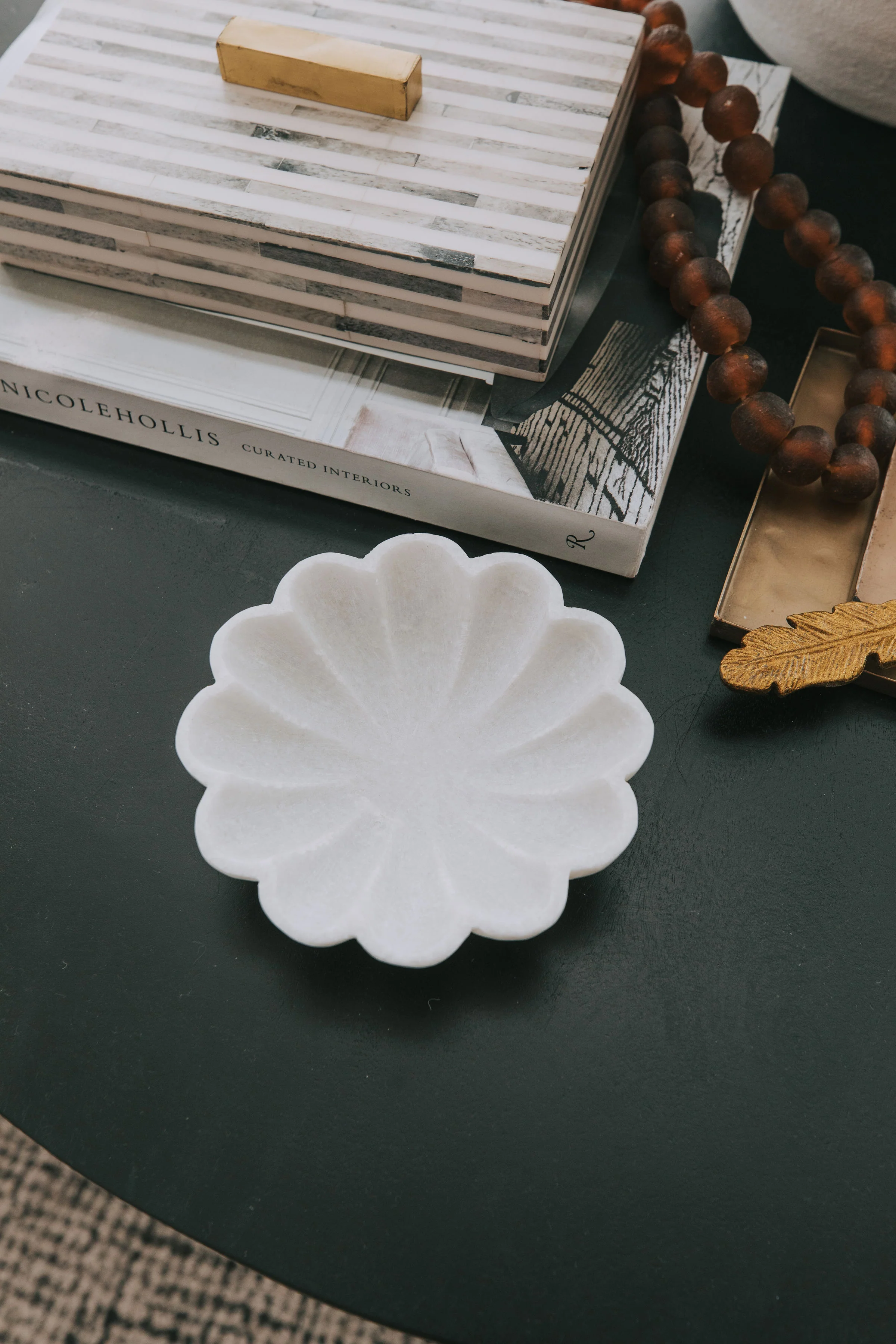 Carved Marble Flower Shaped Dish