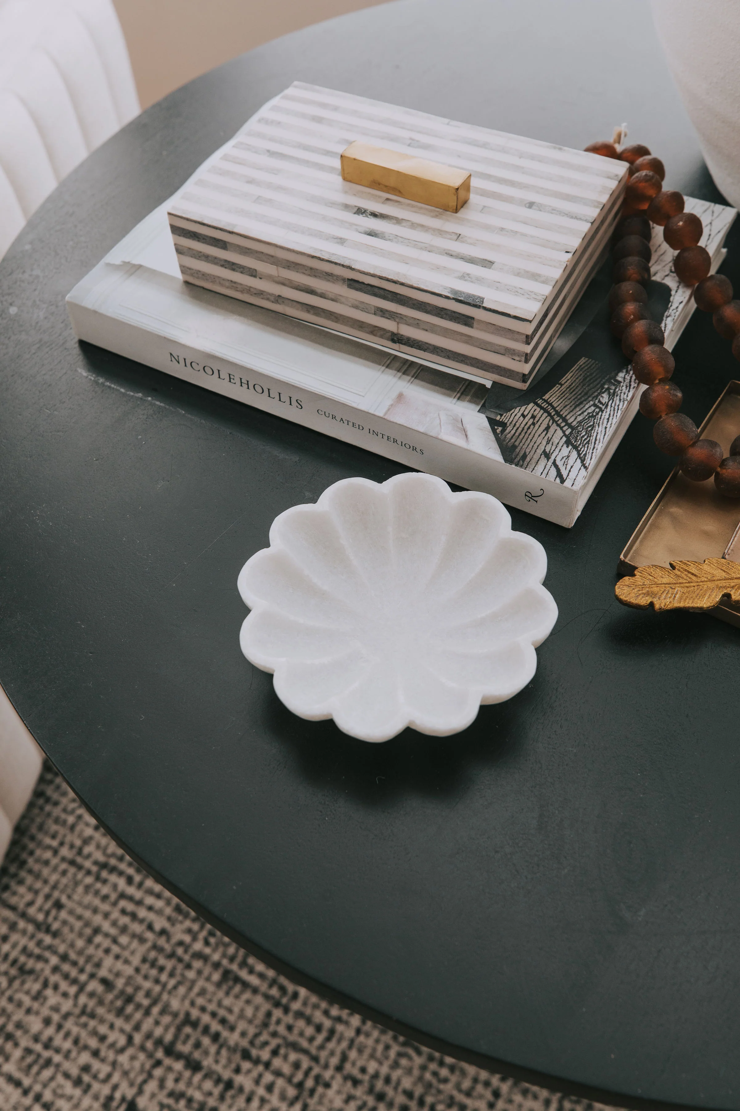Carved Marble Flower Shaped Dish - Image 2