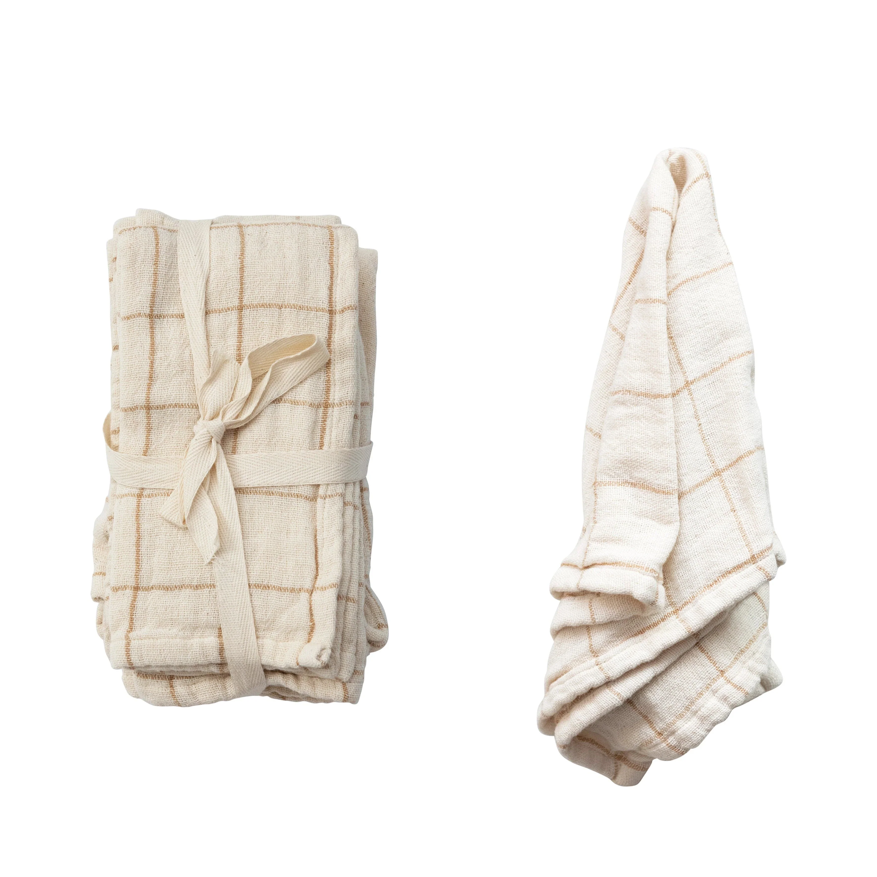 Cotton Double Cloth Napkins with Grid/Stripe Pattern, Set of 4 - Image 3