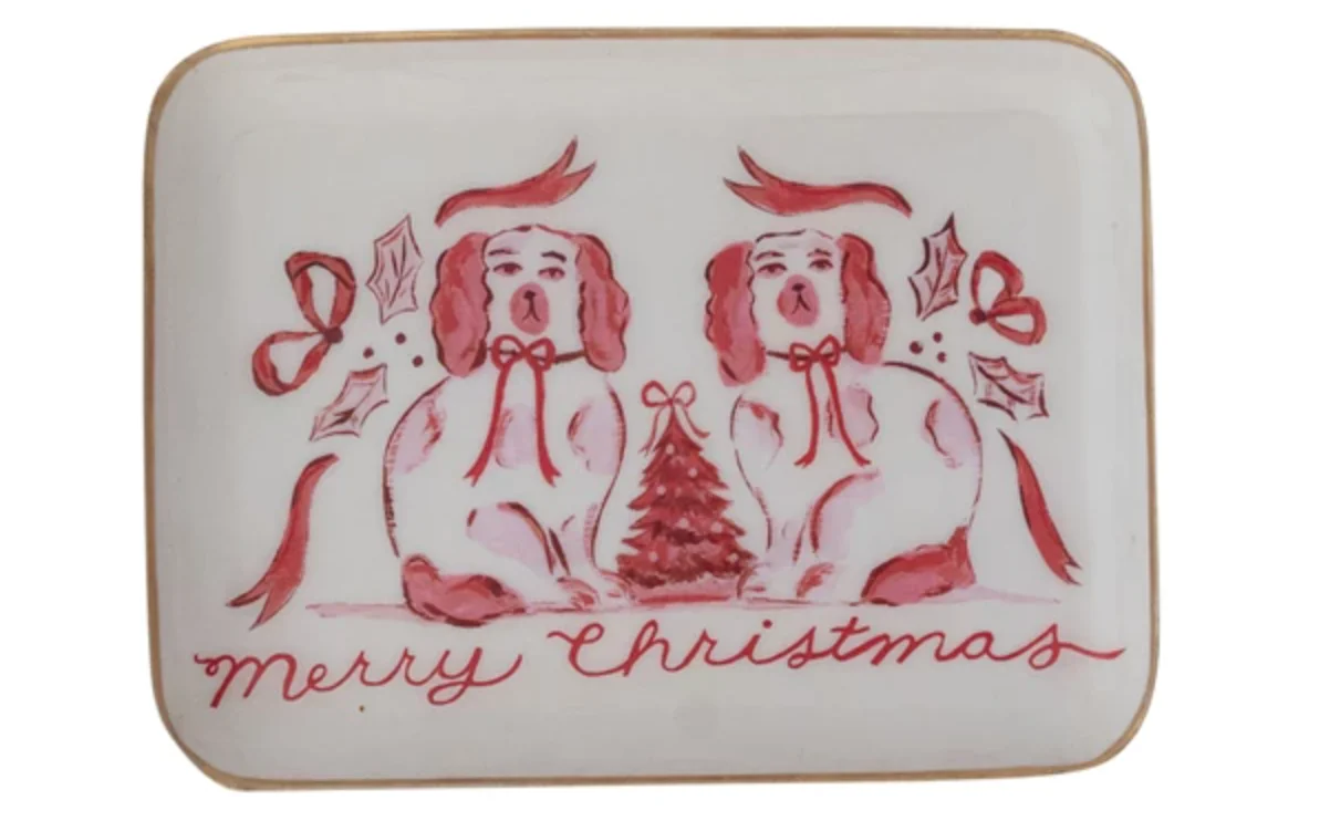 Enameled Metal Tray with Holiday Saying, Image & Gold Edge, 2 Styles © - Image 3