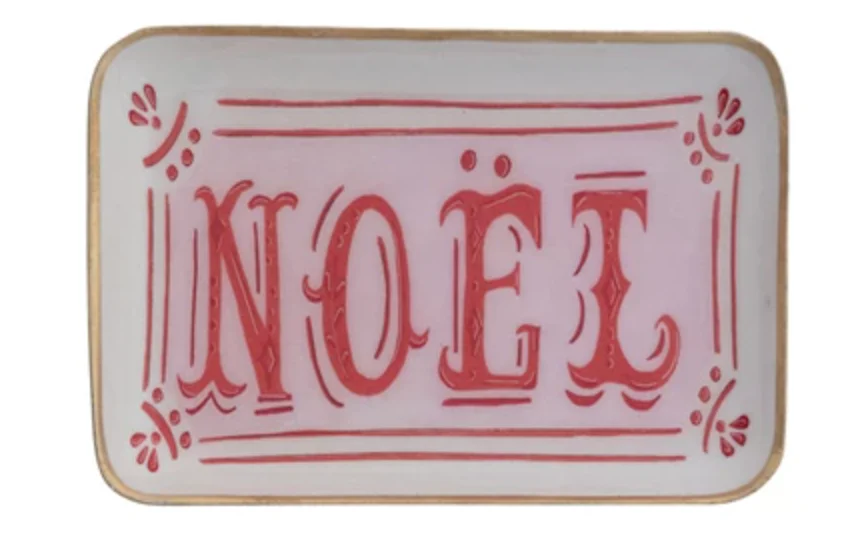 Enameled Metal Tray with Holiday Saying, Image & Gold Edge, 3 Styles © - Image 2