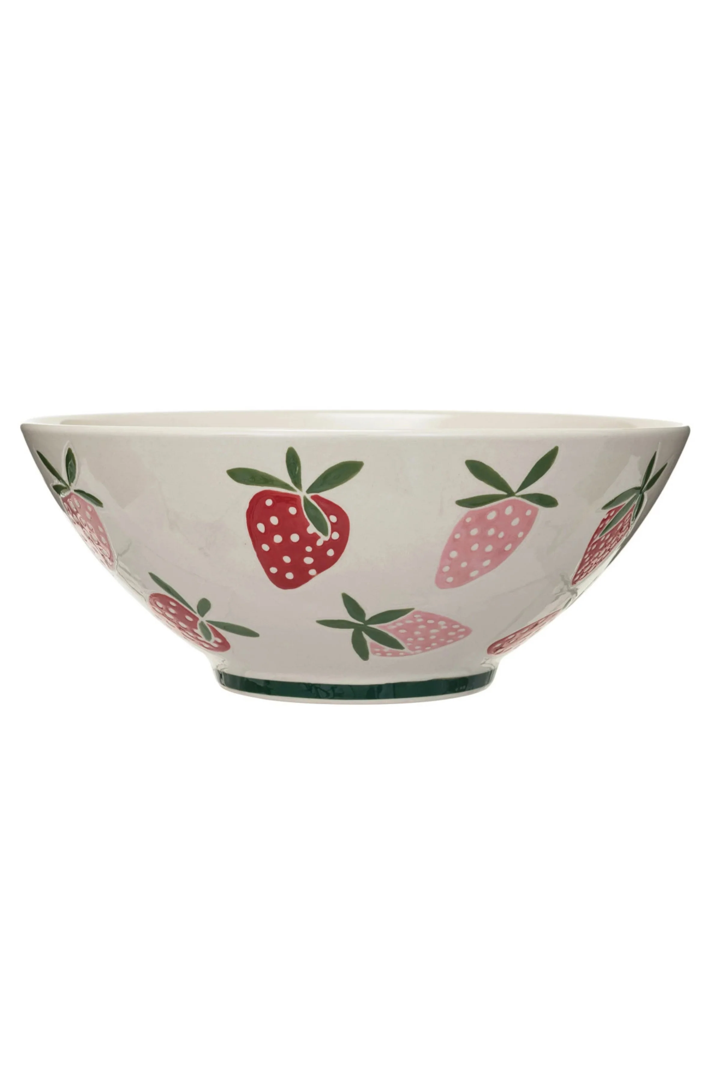Hand-Painted Stoneware Bowl w/ Wax Relief Strawberries