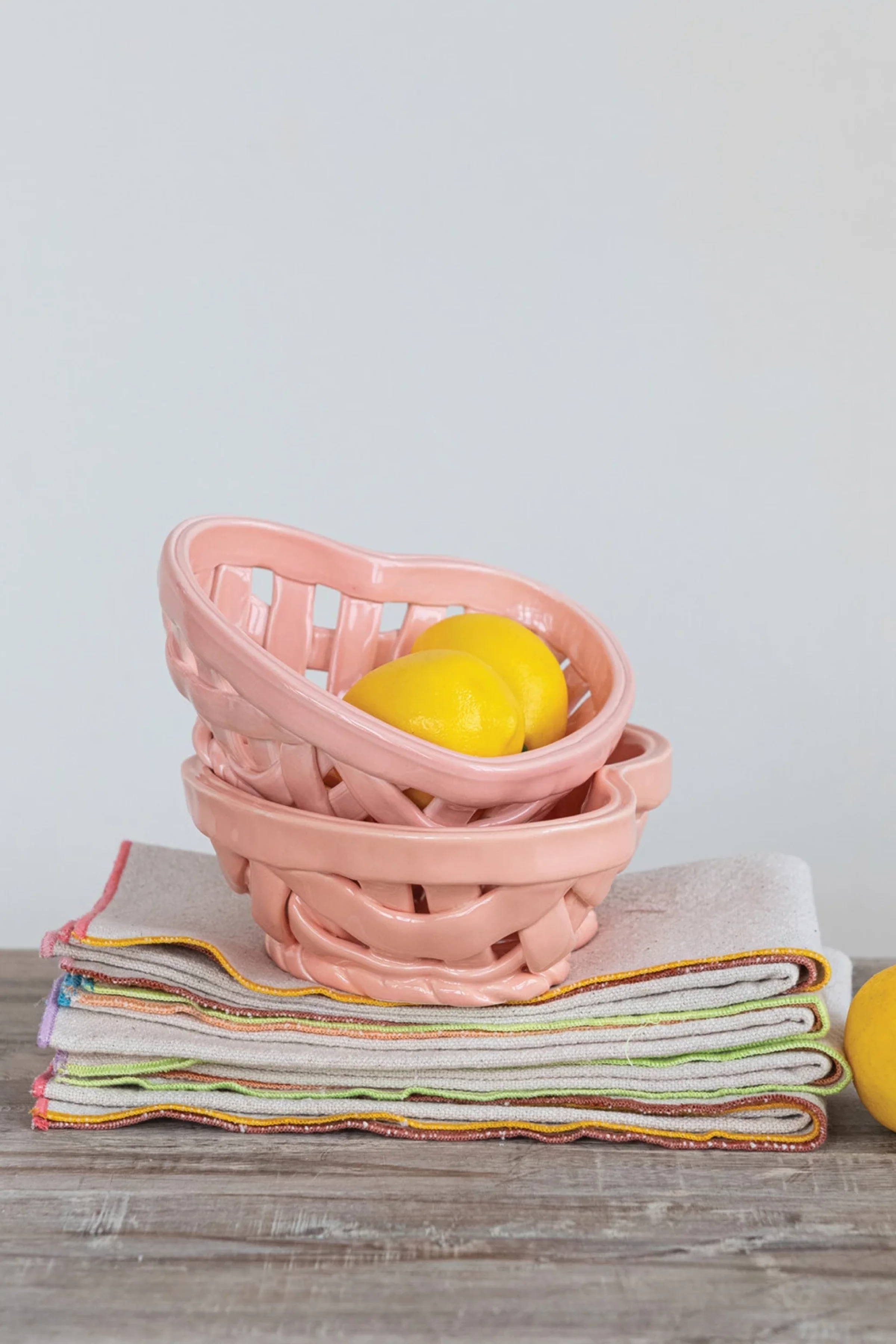 Handmade Stoneware Woven Heart Shaped Basket, Pink - Image 2