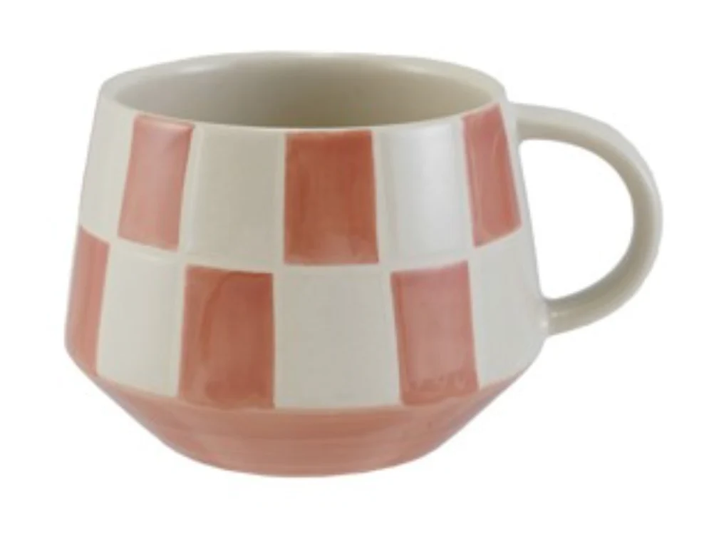 HAZEL MAZEL - 10oz. Stoneware Mug w/ Checked Pattern - 4 Colors - Image 3