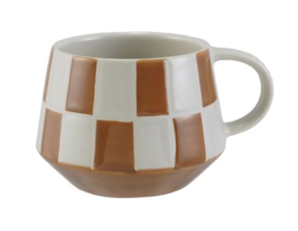 HAZEL MAZEL - 10oz. Stoneware Mug w/ Checked Pattern - 4 Colors - Image 4