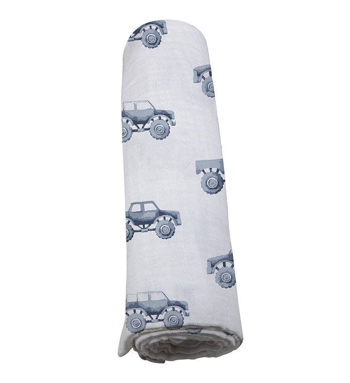 BABY - Indigo Monster Trucks Cotton Swaddle - Image 3
