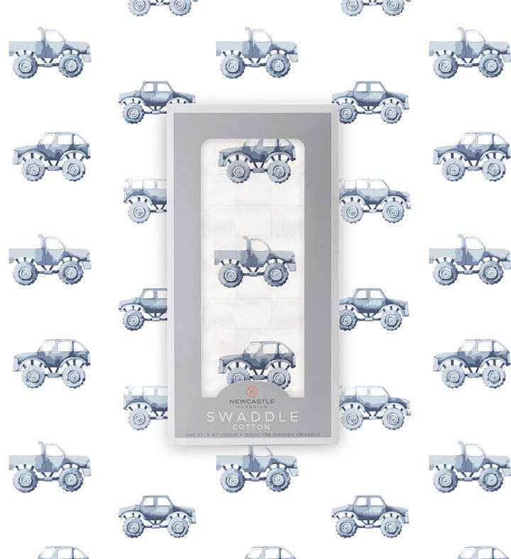 BABY - Indigo Monster Trucks Cotton Swaddle - Image 6