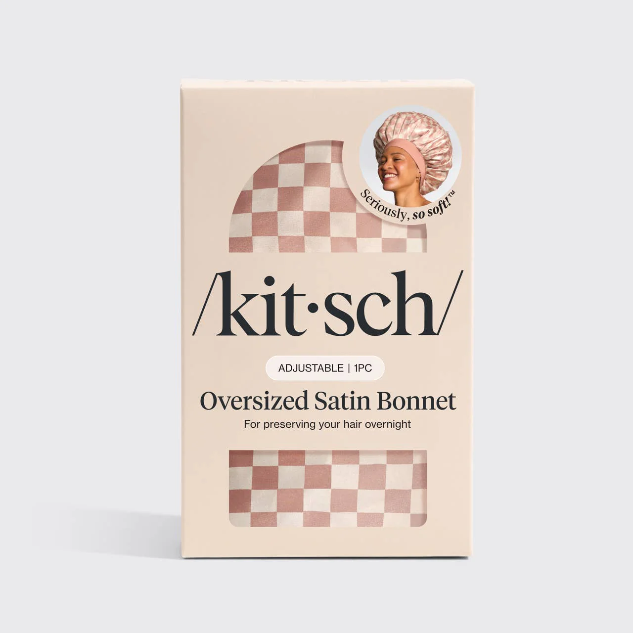 KITSCH - Oversized Satin Bonnet - Terracotta Checker - Image 4
