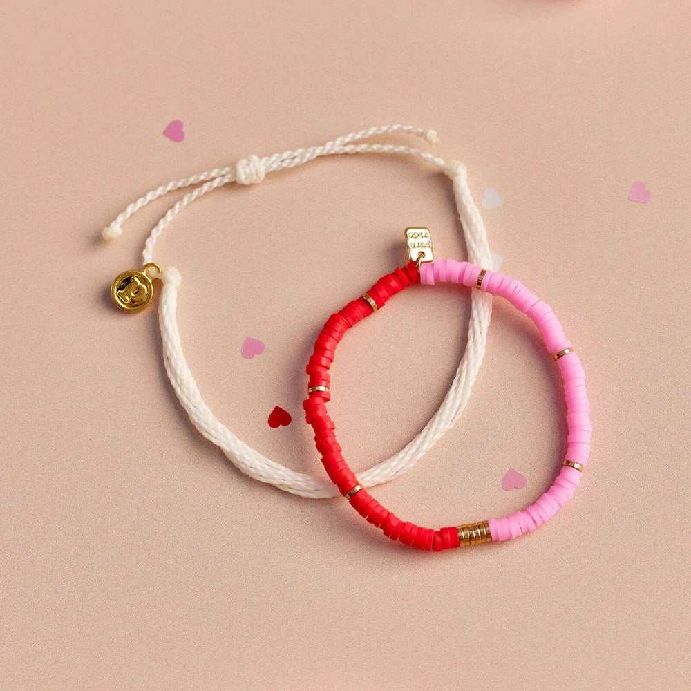 PURA VIDA - Pink and Red Vinyl Disc Bead Bracelet Set - Image 2