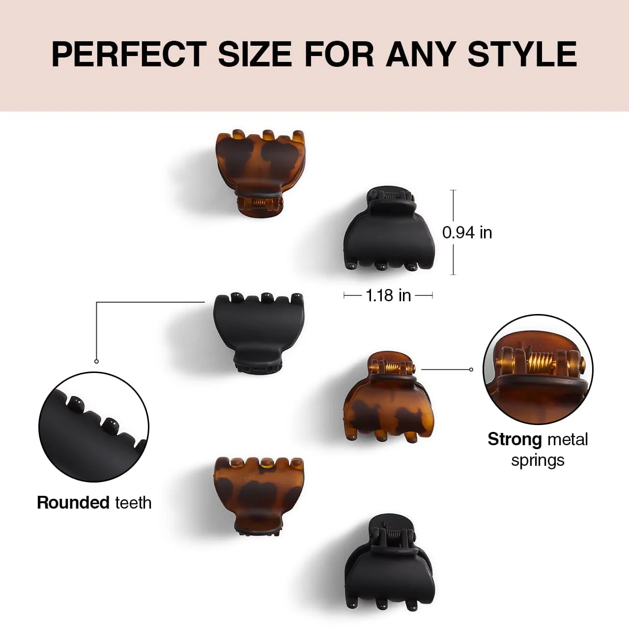 KITSCH - Recycled Plastic X-Small Claw Clips 6pc - Black & Tort - Image 2