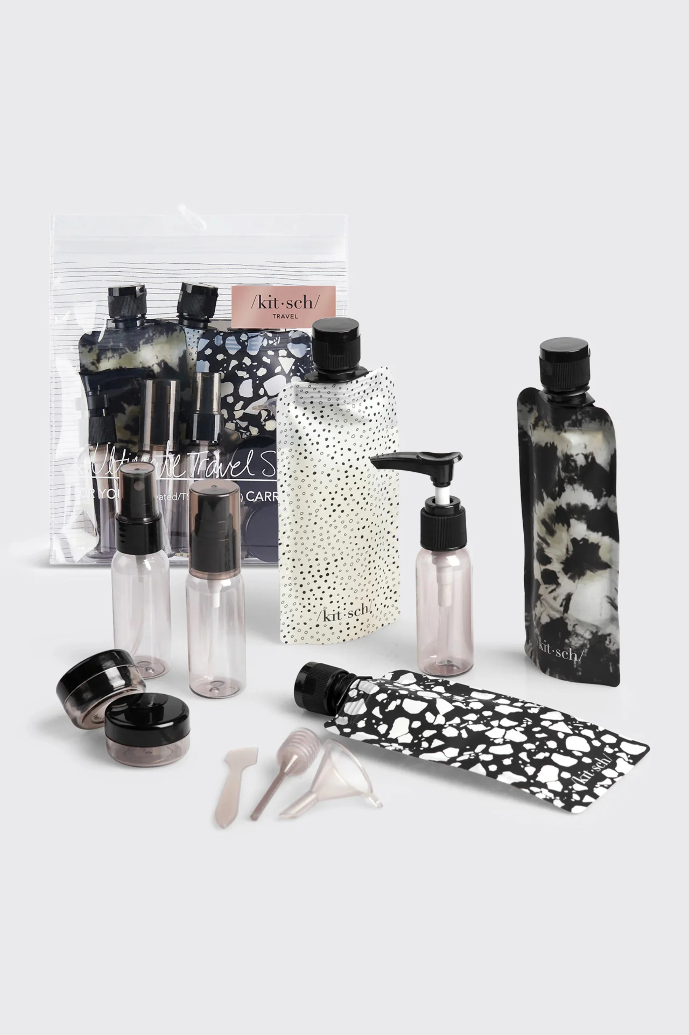 KITSCH - Travel Bottles For Toiletries 11 Pack - Black & Ivory