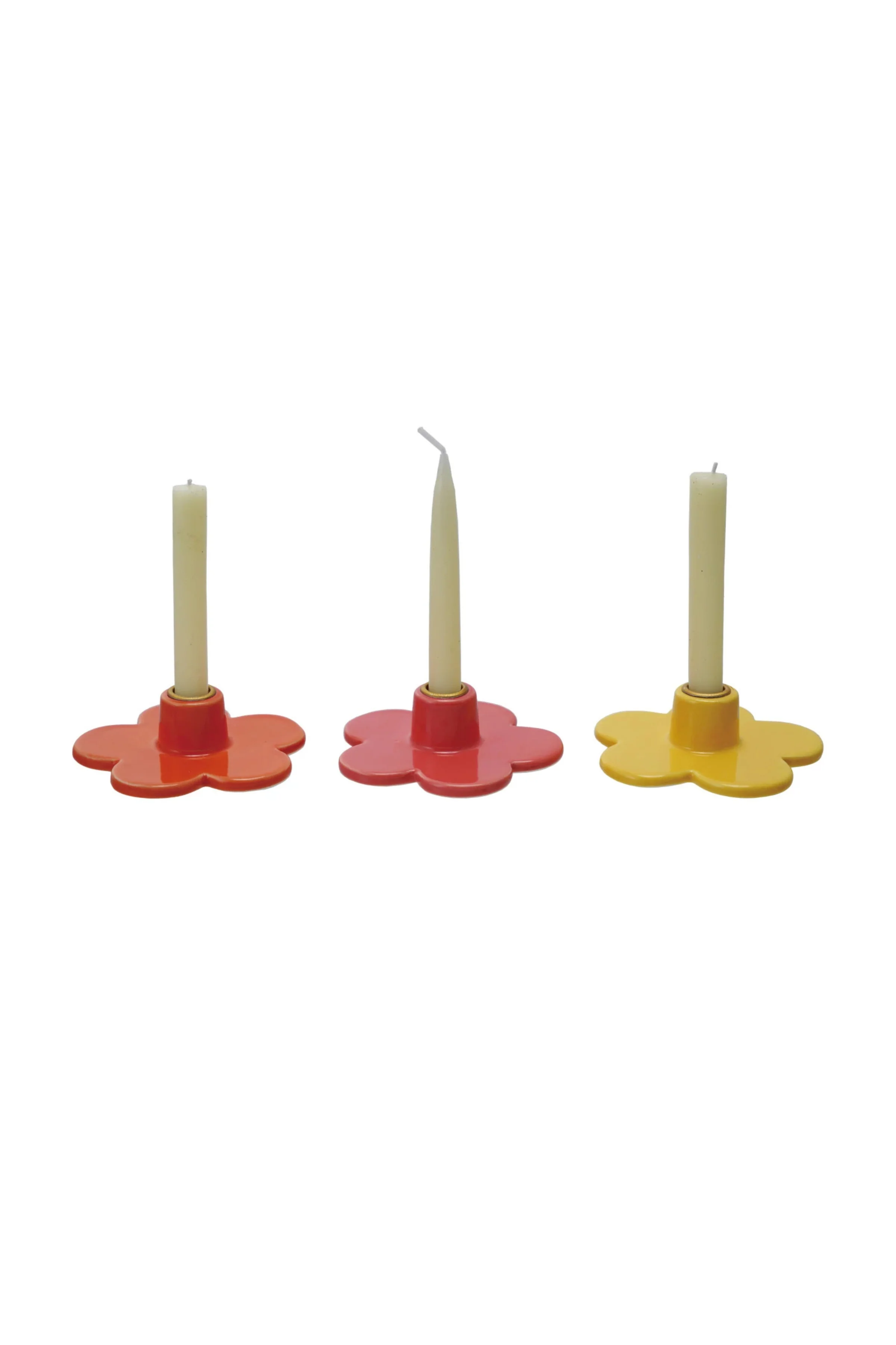 Stoneware Flower Shaped Taper Holder, 3 Colors (Holds 1/2" Taper) - Image 2