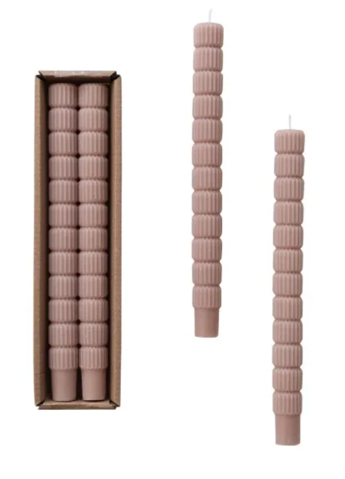 Unscented Sculpted Taper Candles, Khaki Color, Set of 2 - Image 4